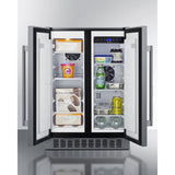 Summit - 24" wide undercounter frost-free side-by-side refrigerator-freezer in stainless steel with locks, stainless steel handles, and digital controls - FFRF24SSCSS