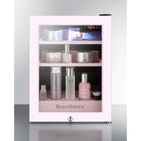 Summit - BeautiFridge cosmetics refrigerator with pink shelving and pink trimmed glass door - LX114LPTP
