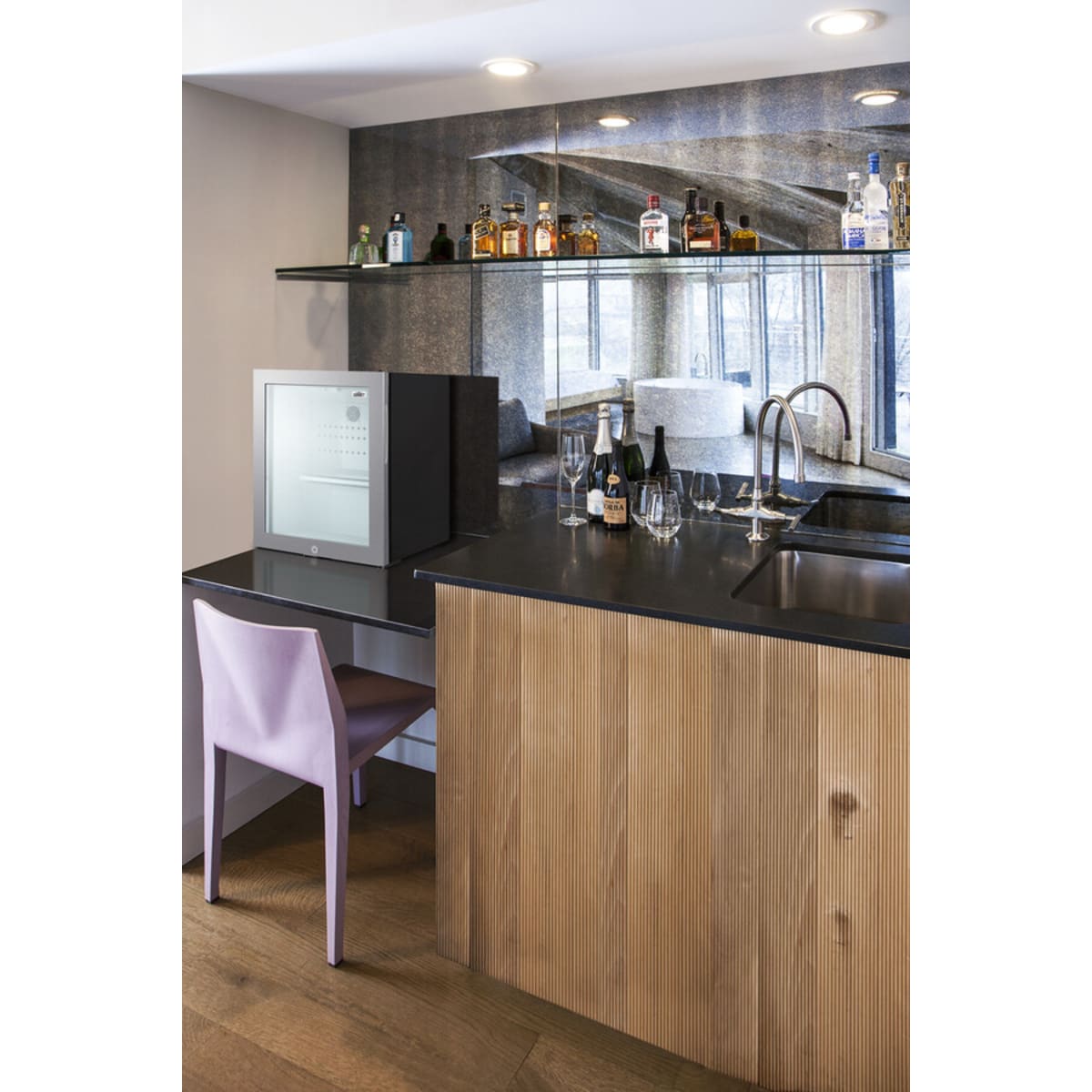 Summit - Compact glass door minibar with front lock - MB13GLSS