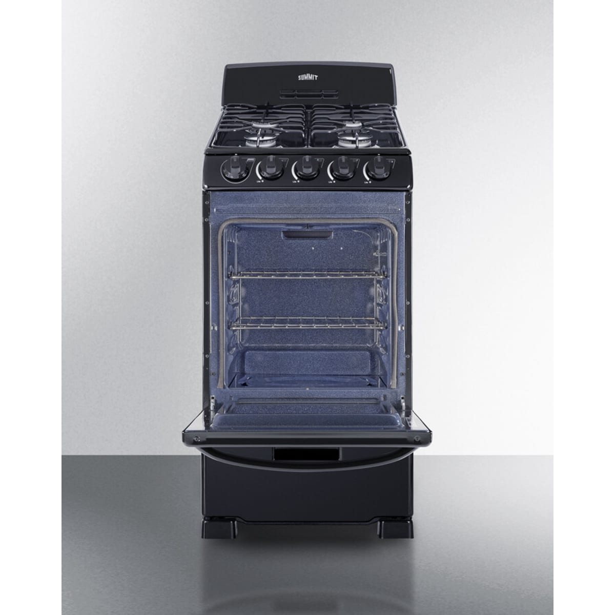 Summit - 20" wide gas range in black with sealed burners - RG201B