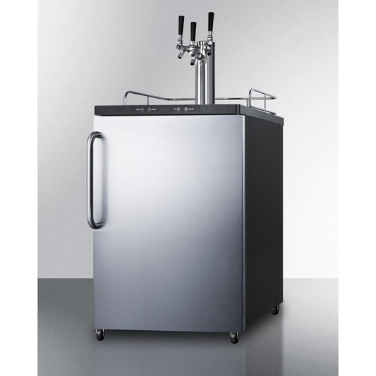 Summit - Freestanding residential beer dispenser, auto defrost with triple tap kit, digital thermostat and stainless steel door - SBC635MSSTBTRIPLE