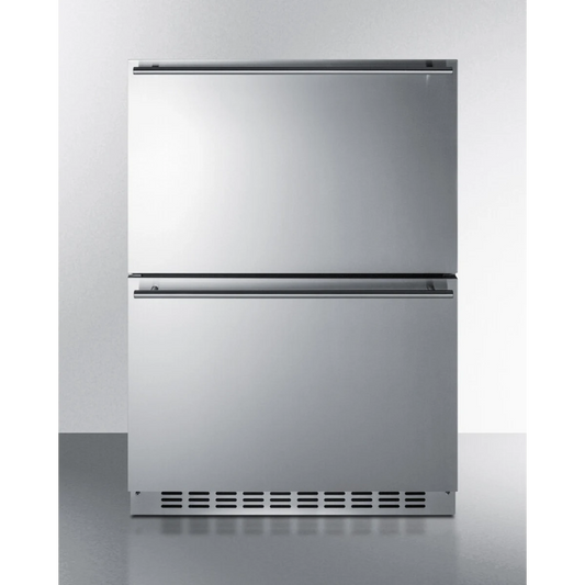 Summit - Commercially approved 24" wide built-in undercounter 2-drawer panel-ready refrigerator-freezer in stainless steel - SPRF34D7