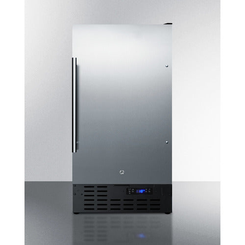 Summit | 18" Wide ADA Compliant Frost-Free Icemaker for Built-in or Freestanding Use with Stainless Steel Door and Black Cabinet, Lock, Digital Thermostat, Digital Display | BIM18SSADA