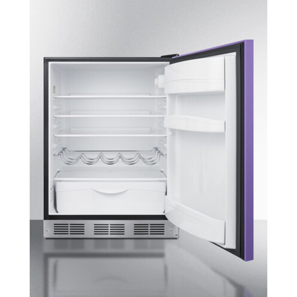 Summit - ADA height 24" all-refrigerator for residential use with lavender purple door, stainless steel handle, and black cabinet - BAR631BKPADA