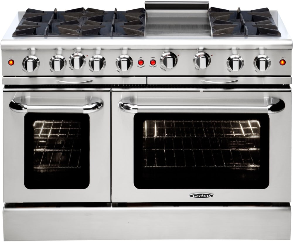 Capital Cooking - 48" Capital Culinarian Range - Manual Clean - 25K BTU - 6 Open Burners + 12" Griddle, 1 8K BTU Small Pan Burner - MCOR486G