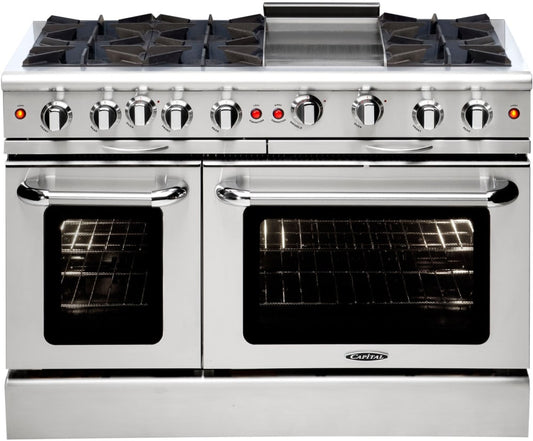 Capital Cooking - 48" Capital Culinarian Range - Manual Clean - 25K BTU - 6 Open Burners + 12" Griddle, 1 8K BTU Small Pan Burner - MCOR486G