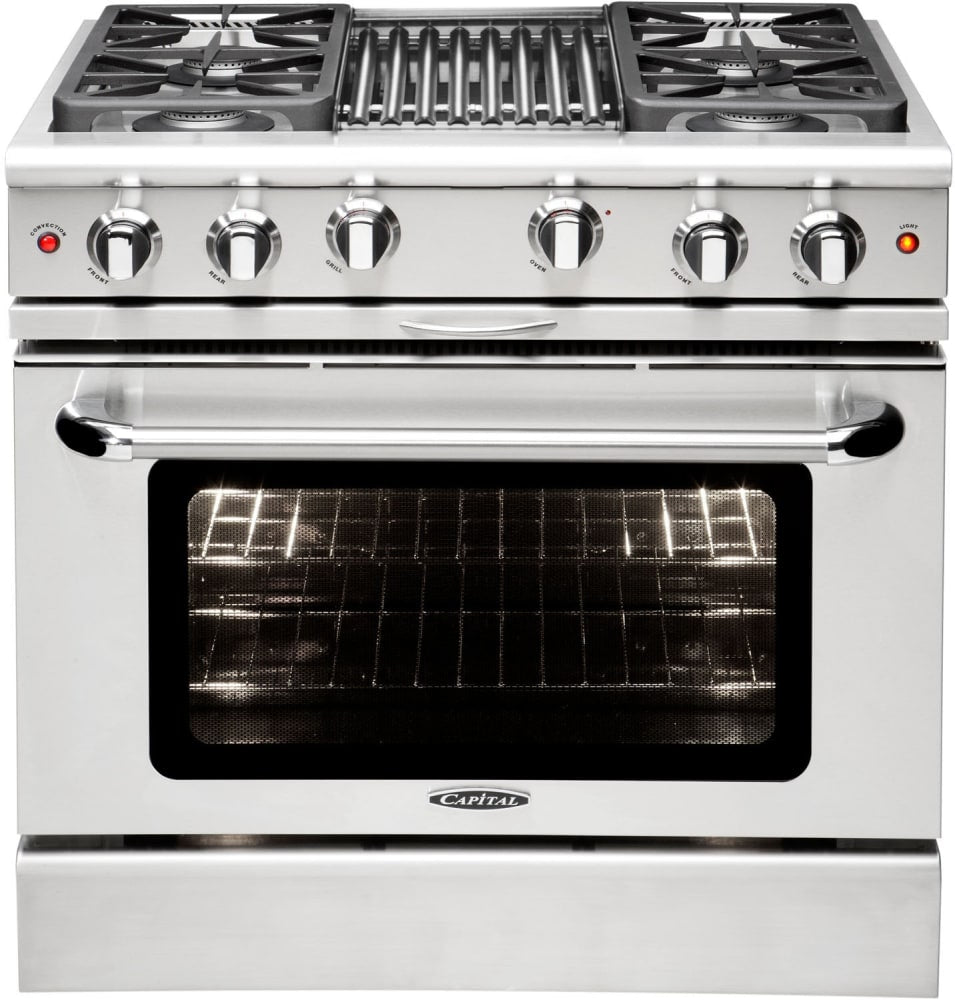 Capital Cooking - 36" Capital Precision Range - Manual Clean - 19K BTU - 4 Sealed Burners w/ 12" BBQ  - MCR364B