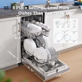 Midea - 18" Front Control Dishwasher, 52dB, 2-Rack, Stainless Tub - MDF18A1AST