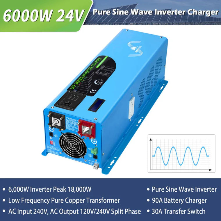SunGold Power - 6000W-DC24V Split Phase Pure Sine Wave Inverter - LFP6K24V230VSP