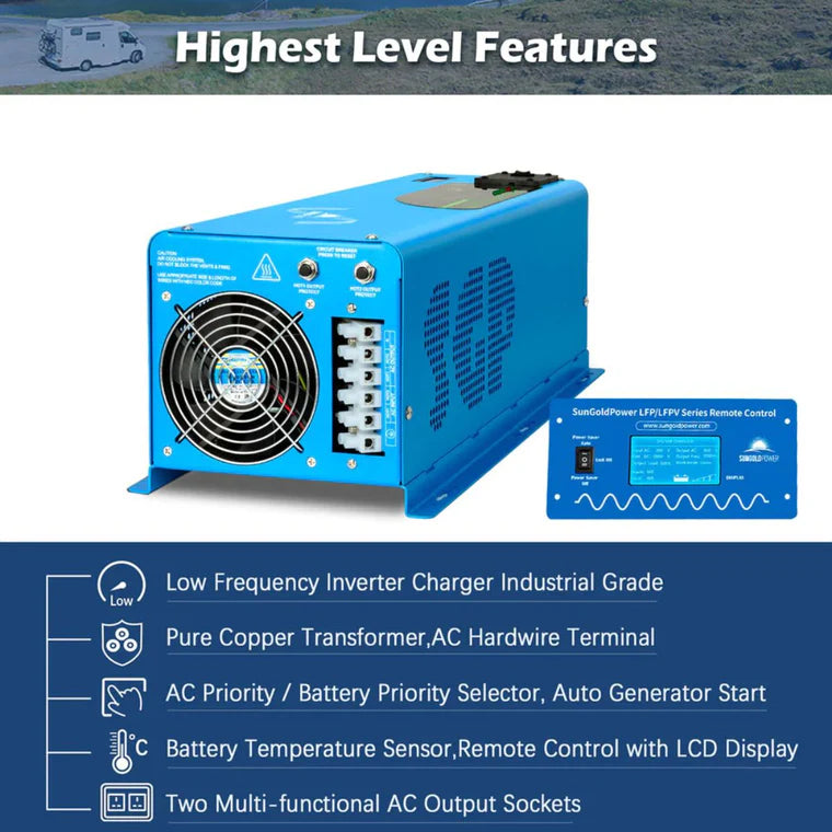 SunGold Power - 6000W-DC24V Split Phase Pure Sine Wave Inverter - LFP6K24V230VSP