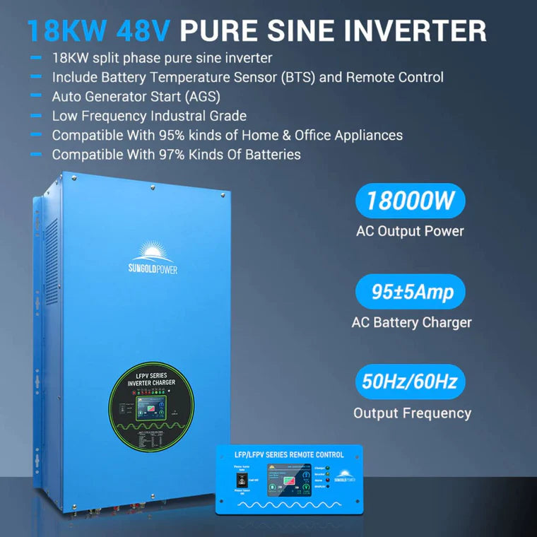 SunGold Power - 18kW-48V Split Phase Pure Sine Wave Inverter - LFPV18K48V240VSP