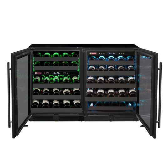 Allavino - Reserva Series 100 Bottle 34" Tall Three Zone Black Stainless Steel Side-by-Side Wine Cooler Refrigerator - BF 3Z-BDW5034-BS
