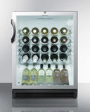 24 Inch Freestanding Wine Cellar with 36-Bottle Capacity, ADA-Compliant Height, 4 Scalloped Wire Shelves, Automatic Defrost, Interior Lighting and Door Lock: Black Handle