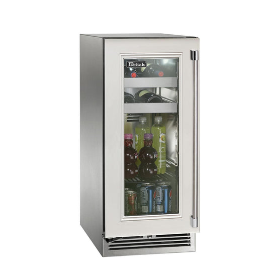 Perlick - 15" Signature Series Marine Grade Beverage Center with fully integrated panel-ready glass door, with lock - HP15BM