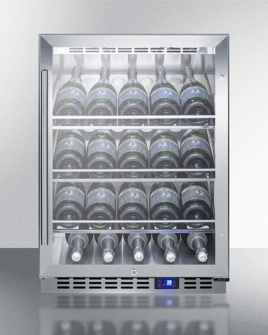 Summit - 24" Wide Single Zone Outdoor Commercial Wine Cellar with 5.0 Cu. Ft. Capacity, Digital Thermostat, Stainless Steel Interior, Reversible Hinges, Double Pane Glass Door with Lock, Automatic Defrost, and 100% CFC Free | [SCR611GLOSCH]