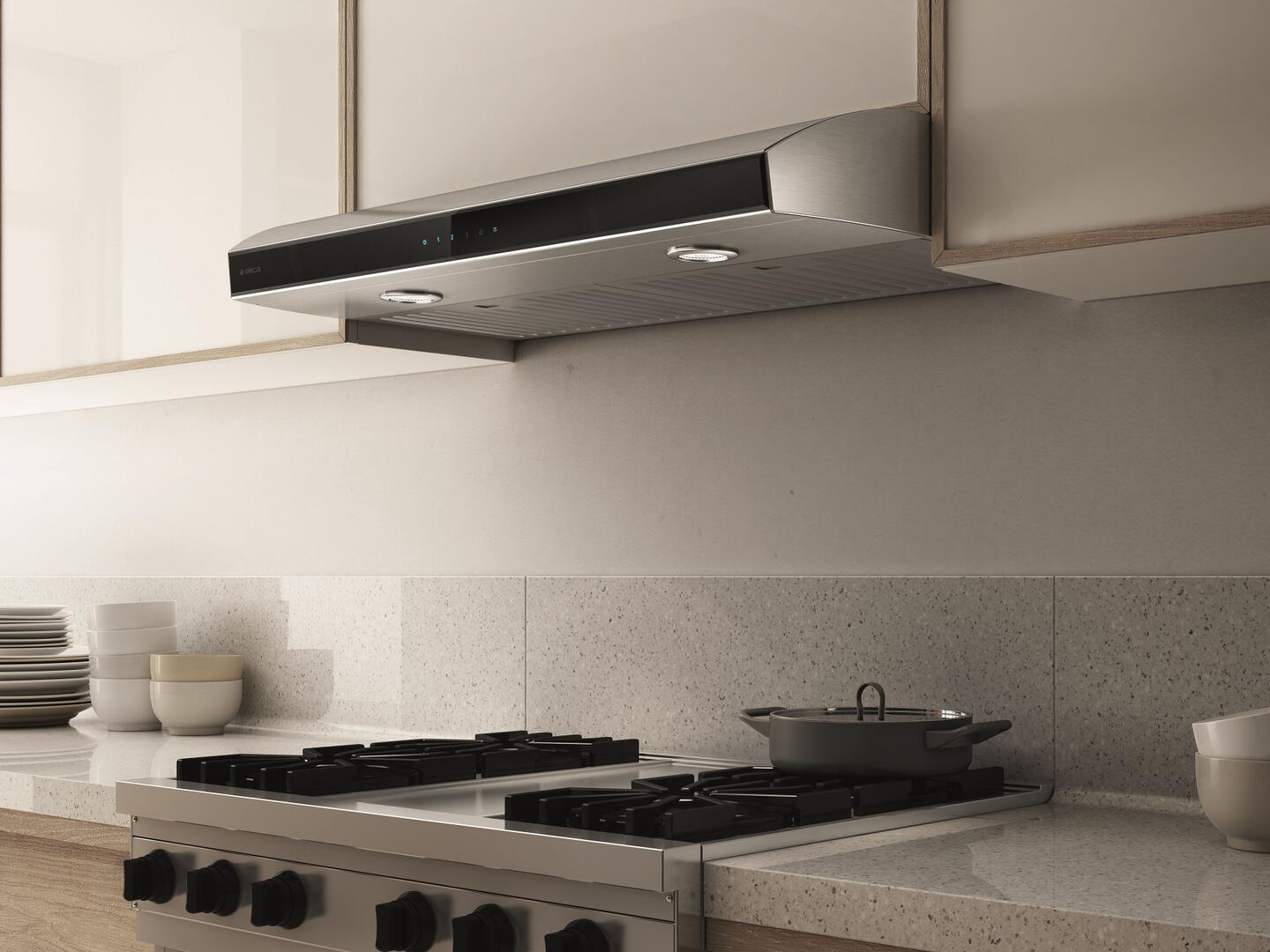 Elica - ARIA - Techne - 36" W x 20" D x 4 3/4" H, Stainless & Black Glass - UNDERCABINET HOODS | EAI436SS