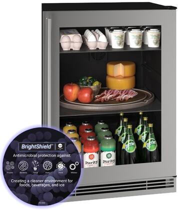 U-Line | Glass Refrigerator 24" Reversible Hinge Stainless Frame 115v BrightShield | 1 Class | UHRE124-SG81A