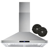 Cosmo - 30 in. Ductless Wall Mount Range Hood in Stainless Steel with LED Lighting and Carbon Filter Kit for Recirculating | COS-63175S-DL