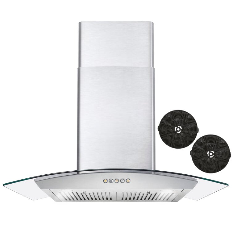 Cosmo - 30 in. Ductless Wall Mount Range Hood in Stainless Steel with Push Button Controls, LED Lighting and Carbon Filter Kit for Recirculating | COS-668WRC75-DL