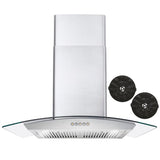 Cosmo - 30 in. Ductless Wall Mount Range Hood in Stainless Steel with Push Button Controls, LED Lighting and Carbon Filter Kit for Recirculating | COS-668WRC75-DL