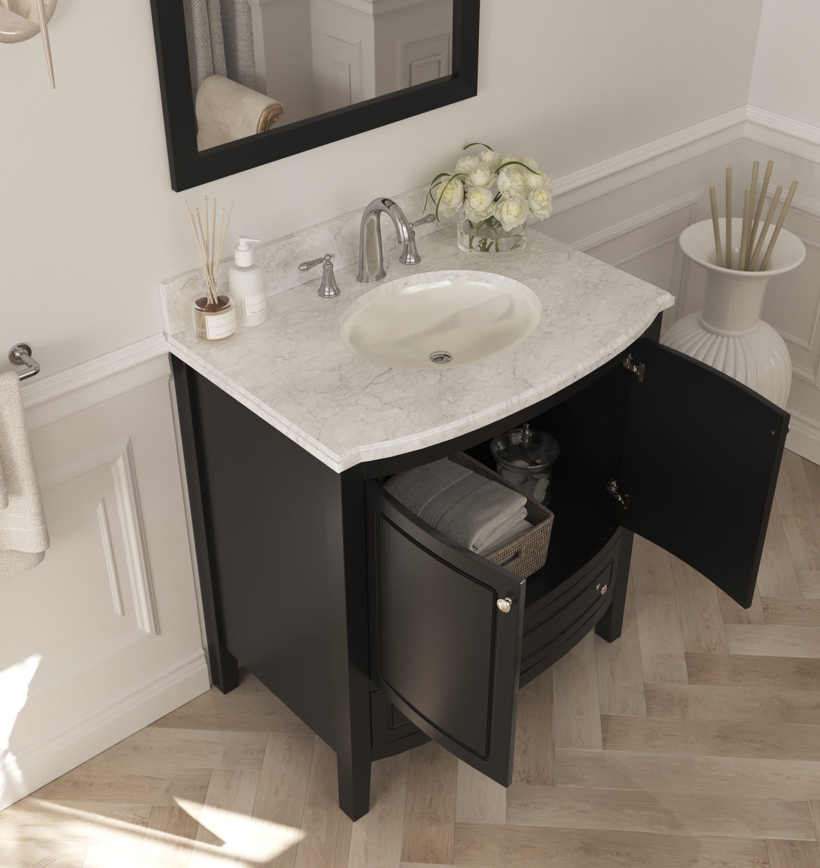 Laviva - Estella 32" Espresso Bathroom Vanity with White Carrara Marble Countertop | 3130709-32E-WC