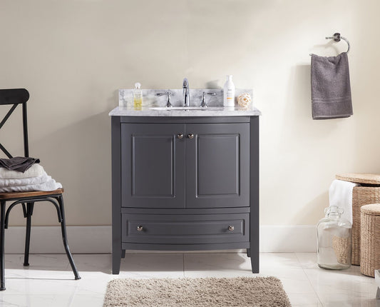 Laviva - Estella 32" Grey Bathroom Vanity with White Carrara Marble Countertop | 3130709-32G-WC