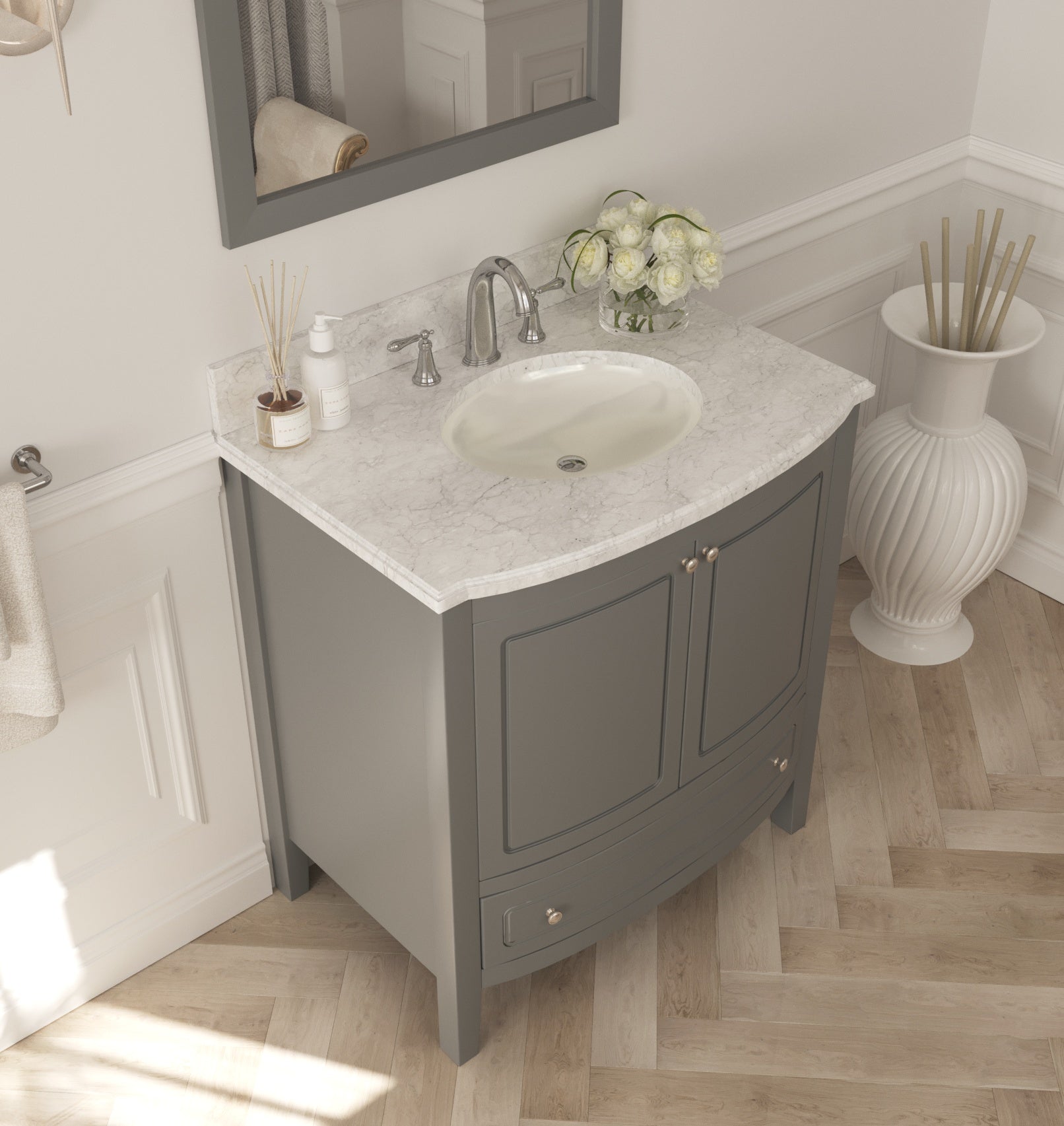 Laviva - Estella 32" Grey Bathroom Vanity with White Carrara Marble Countertop | 3130709-32G-WC