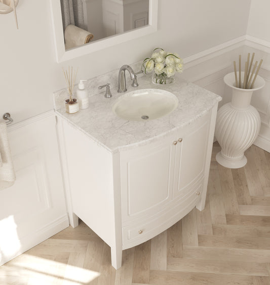 Laviva - Estella 32" White Bathroom Vanity with White Carrara Marble Countertop | 3130709-32W-WC