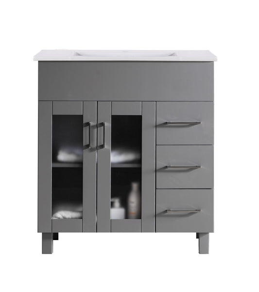 Laviva - Nova 32" Grey Bathroom Vanity with White Ceramic Basin Countertop | 31321529-32G-CB