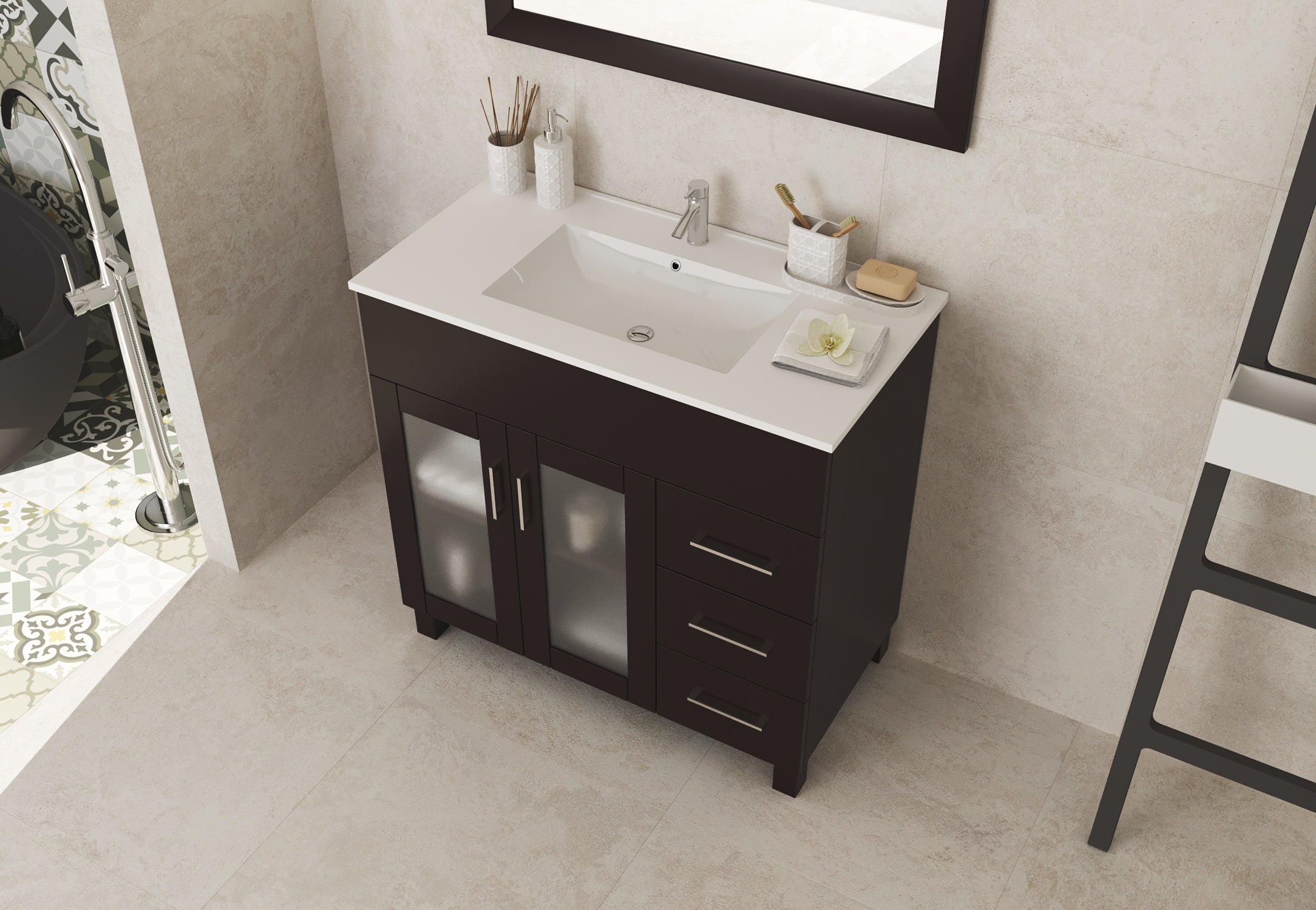 Laviva - Nova 36" Brown Bathroom Vanity with White Ceramic Basin Countertop | 31321529-36B-CB