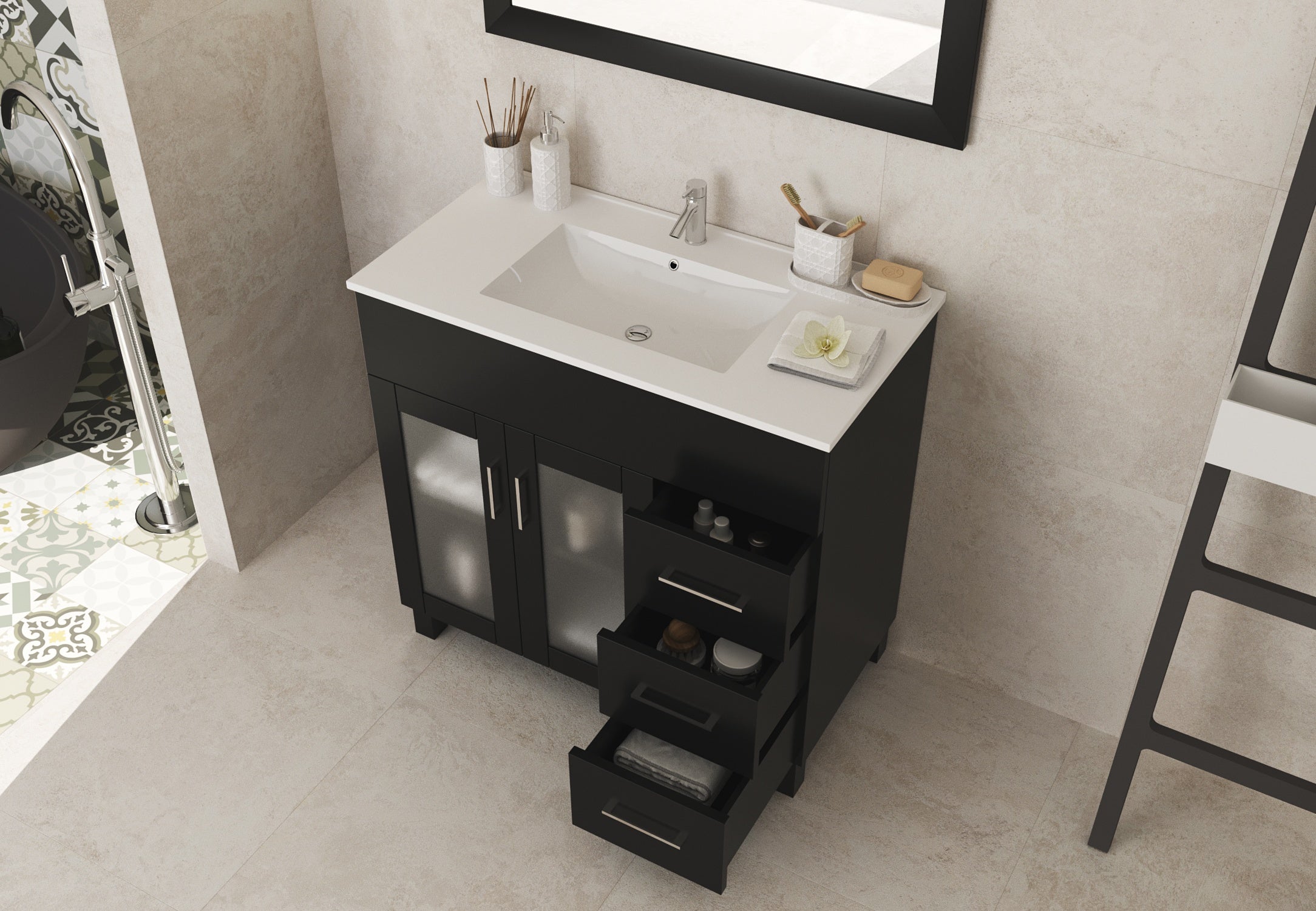 Laviva - Nova 36" Espresso Bathroom Vanity with White Ceramic Basin Countertop | 31321529-36E-CB