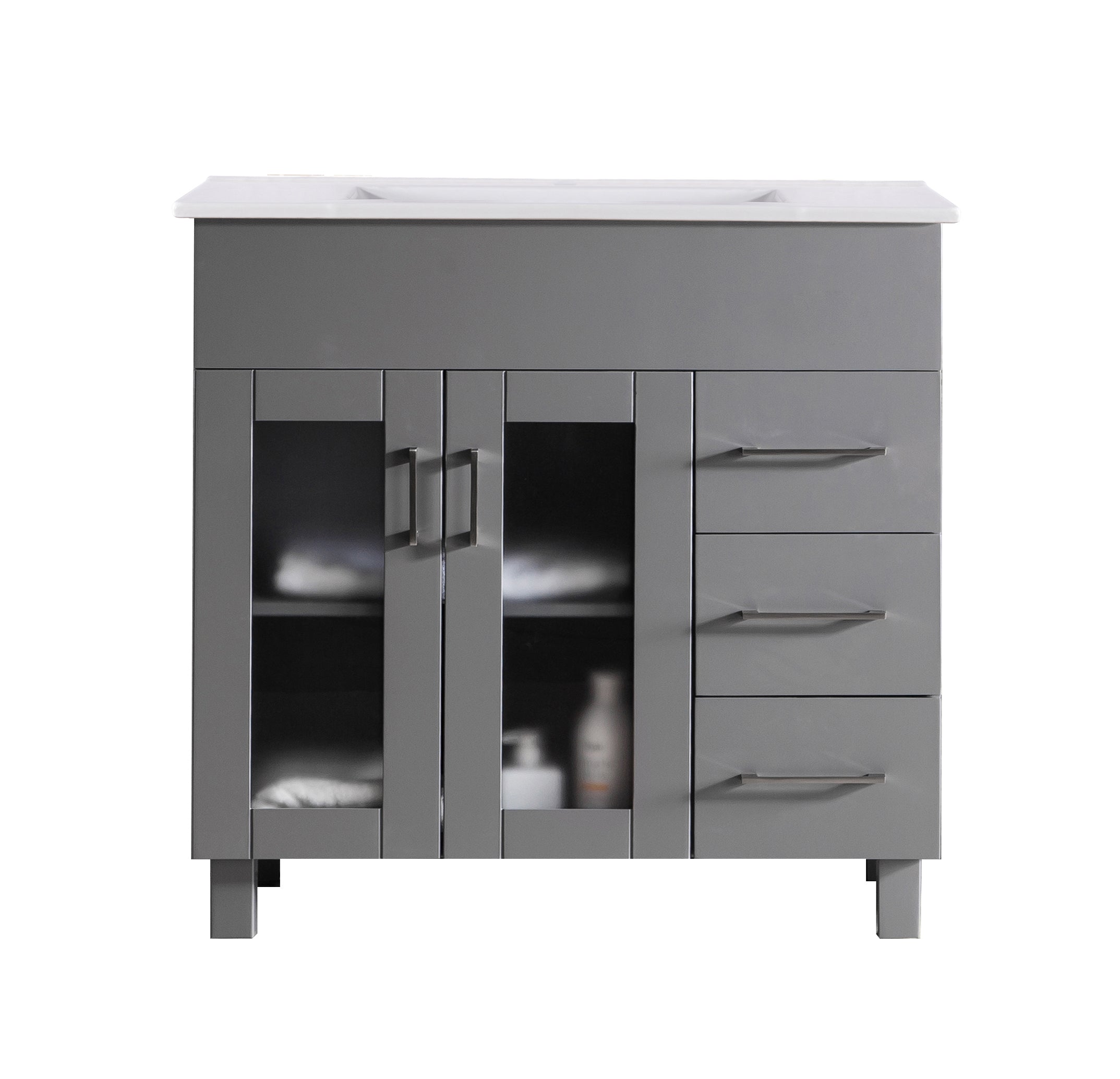 Laviva - Nova 36" Grey Bathroom Vanity with White Ceramic Basin Countertop | 31321529-36G-CB