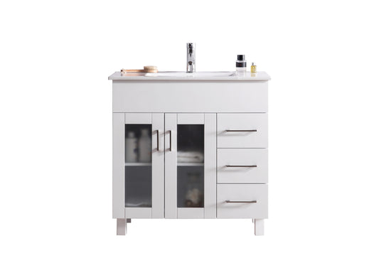 Laviva - Nova 36" White Bathroom Vanity with White Ceramic Basin Countertop | 31321529-36W-CB