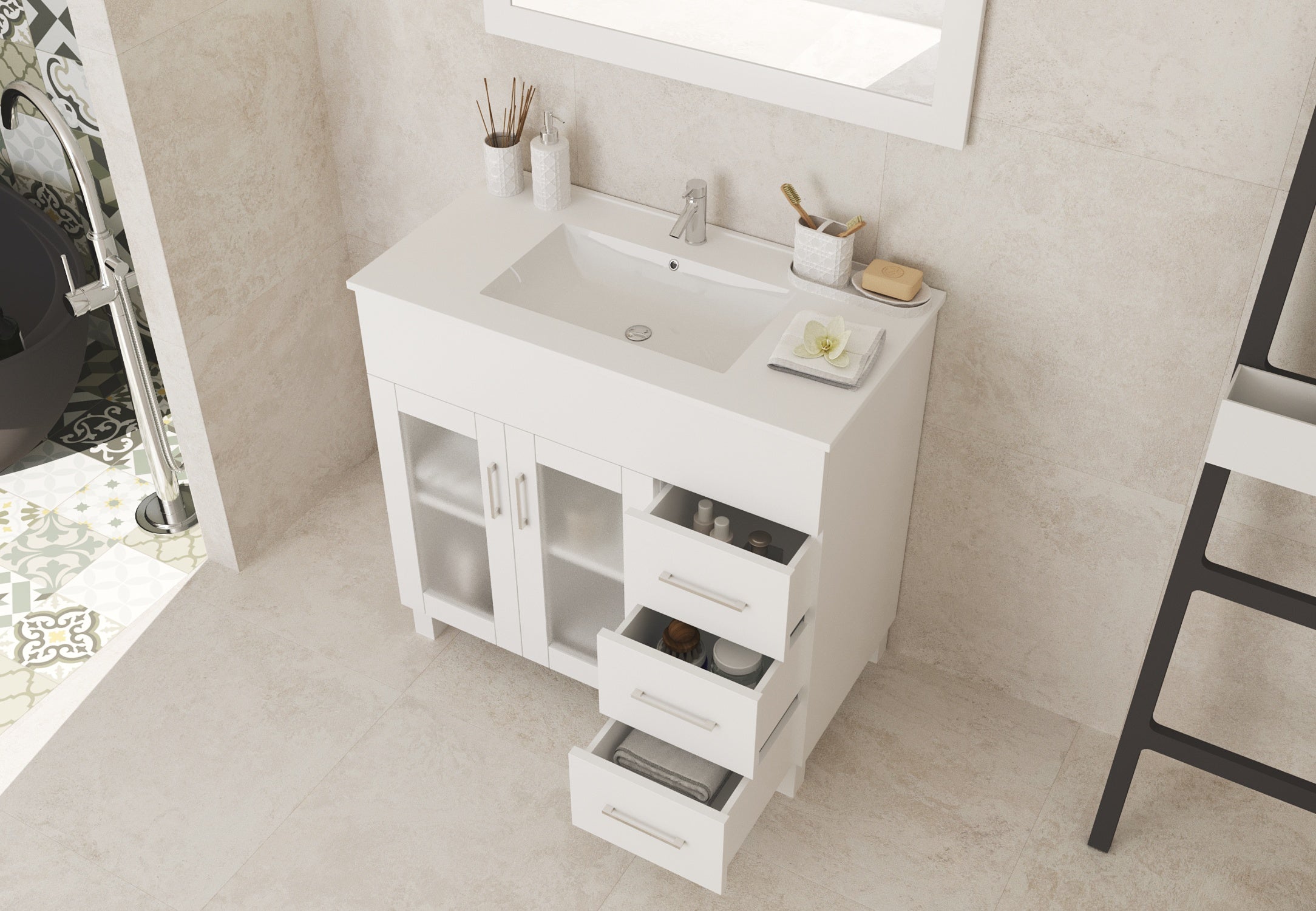 Laviva - Nova 36" White Bathroom Vanity with White Ceramic Basin Countertop | 31321529-36W-CB