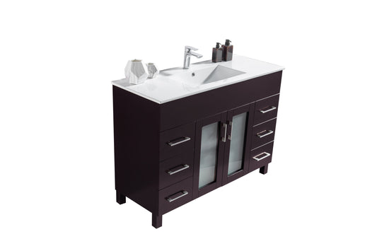 Laviva - Nova 48" Brown Bathroom Vanity with White Ceramic Basin Countertop | 31321529-48B-CB