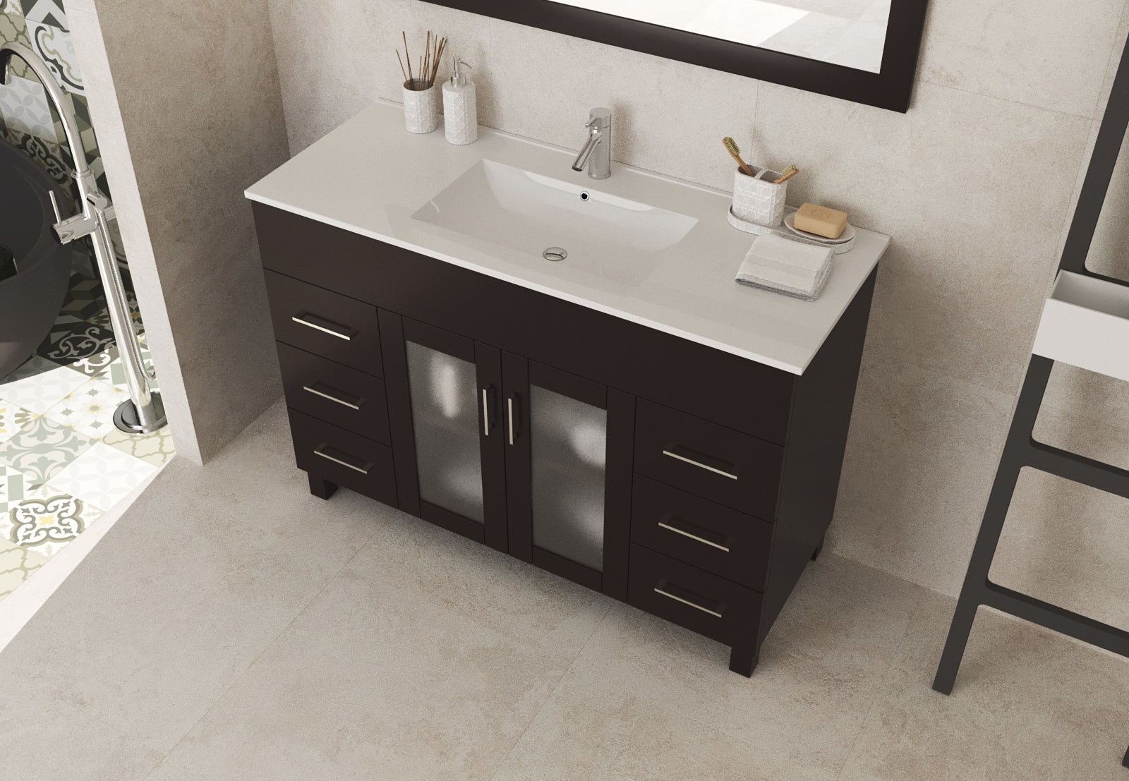 Laviva - Nova 48" Brown Bathroom Vanity with White Ceramic Basin Countertop | 31321529-48B-CB