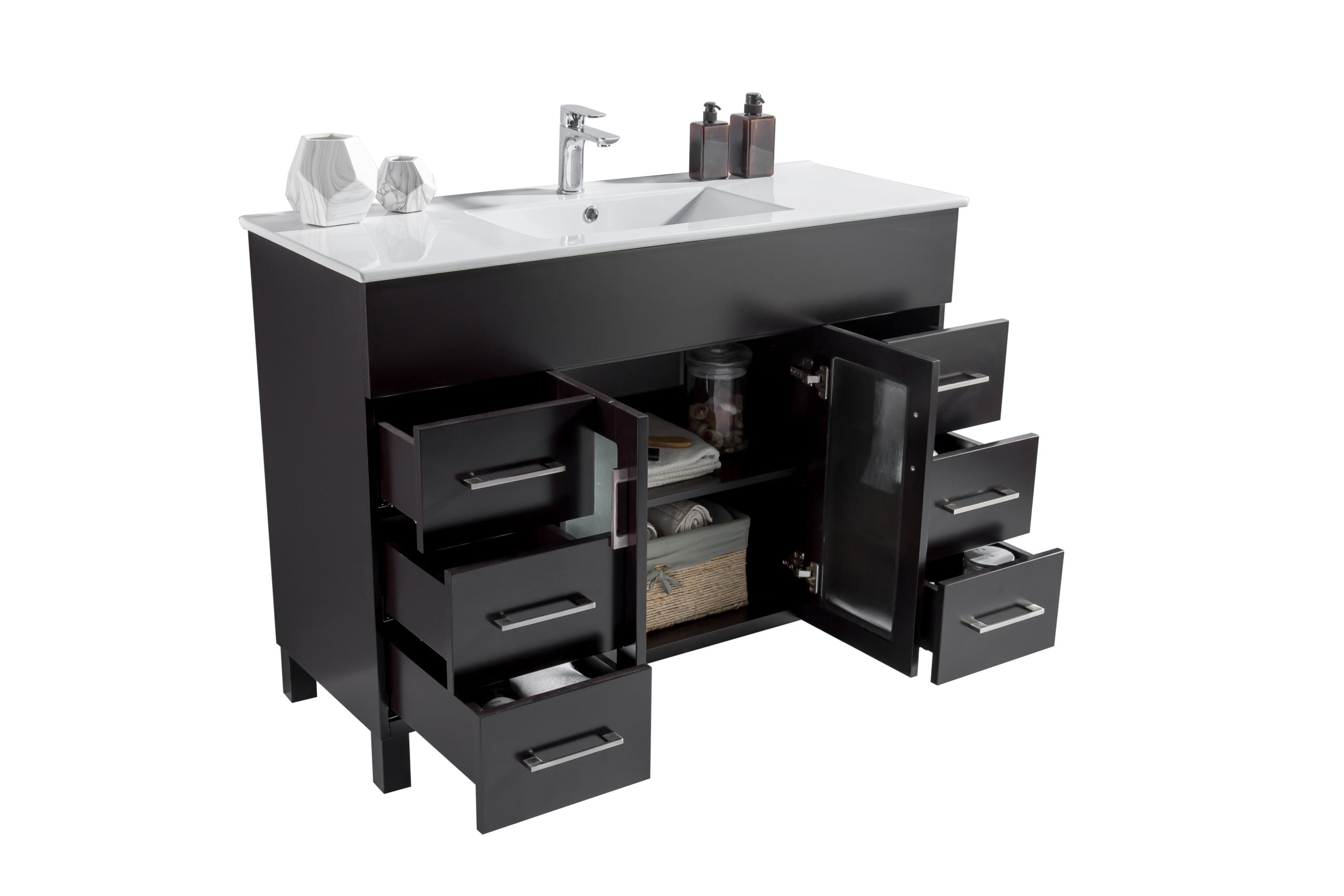 Laviva - Nova 48" Espresso Bathroom Vanity with White Ceramic Basin Countertop | 31321529-48E-CB