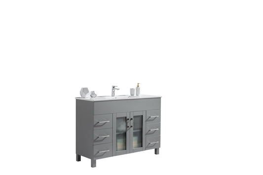 Laviva - Nova 48" Grey Bathroom Vanity with White Ceramic Basin Countertop | 31321529-48G-CB