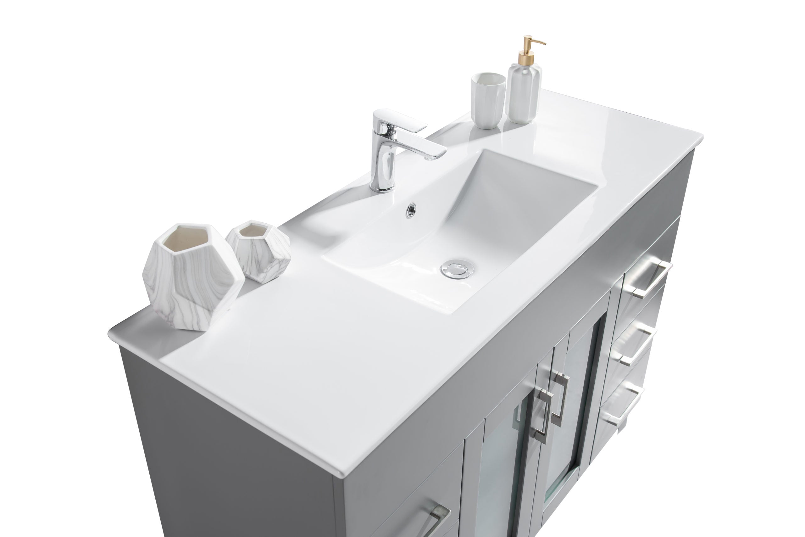 Laviva - Nova 48" Grey Bathroom Vanity with White Ceramic Basin Countertop | 31321529-48G-CB