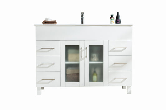 Laviva - Nova 48" White Bathroom Vanity with White Ceramic Basin Countertop | 31321529-48W-CB