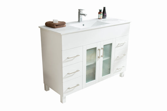 Laviva - Nova 48" White Bathroom Vanity with White Ceramic Basin Countertop | 31321529-48W-CB