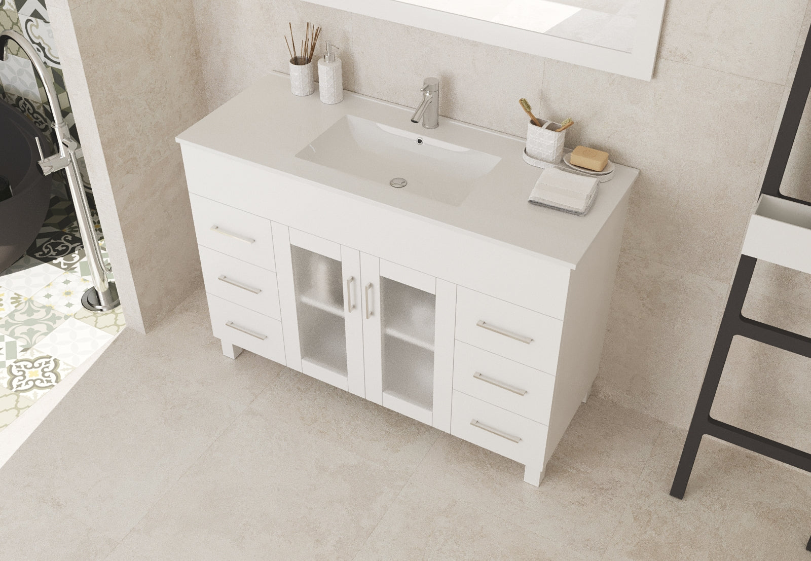 Laviva - Nova 48" White Bathroom Vanity with White Ceramic Basin Countertop | 31321529-48W-CB