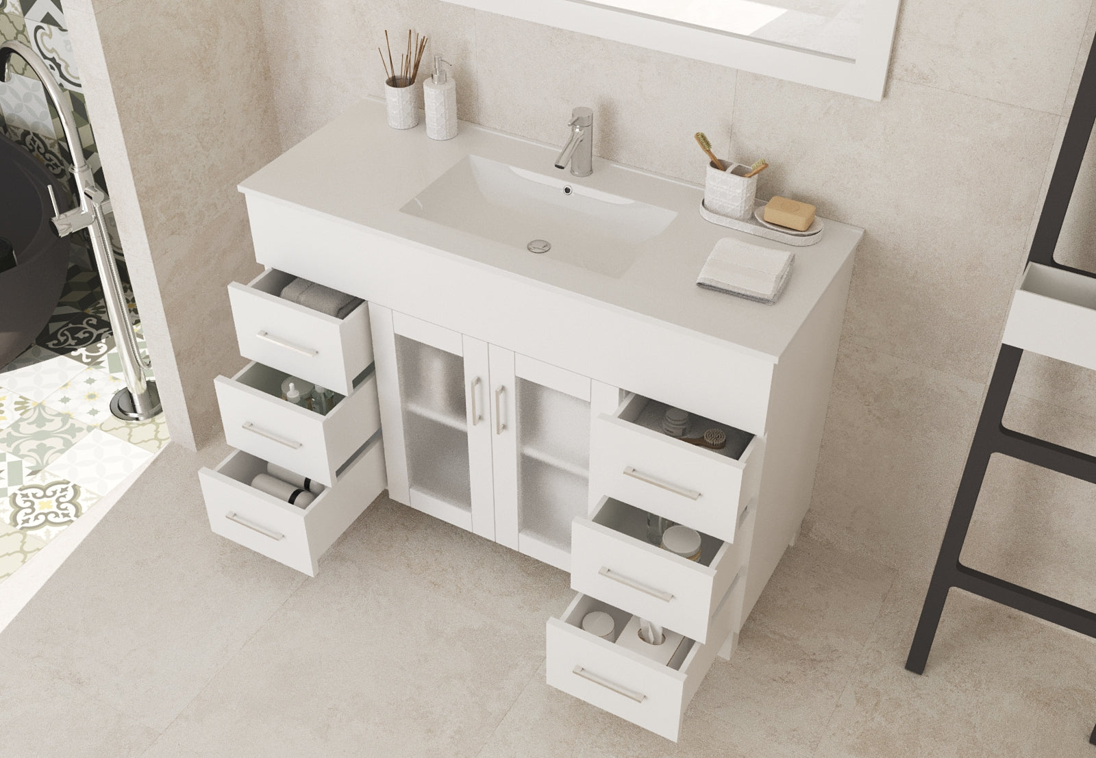 Laviva - Nova 48" White Bathroom Vanity with White Ceramic Basin Countertop | 31321529-48W-CB