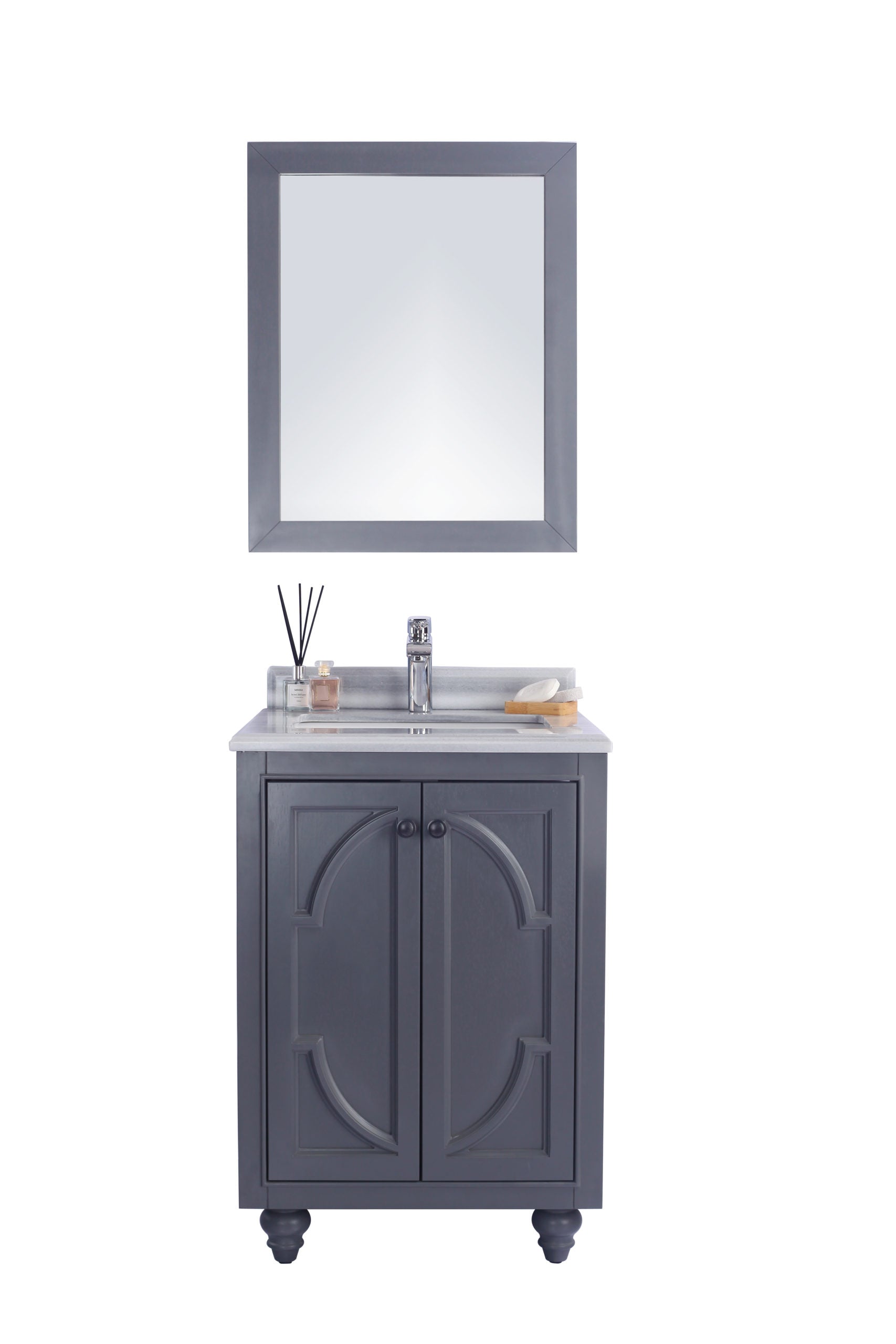 Laviva - Odyssey 24" Maple Grey Bathroom Vanity with White Stripes Marble Countertop | 313613-24G-WS