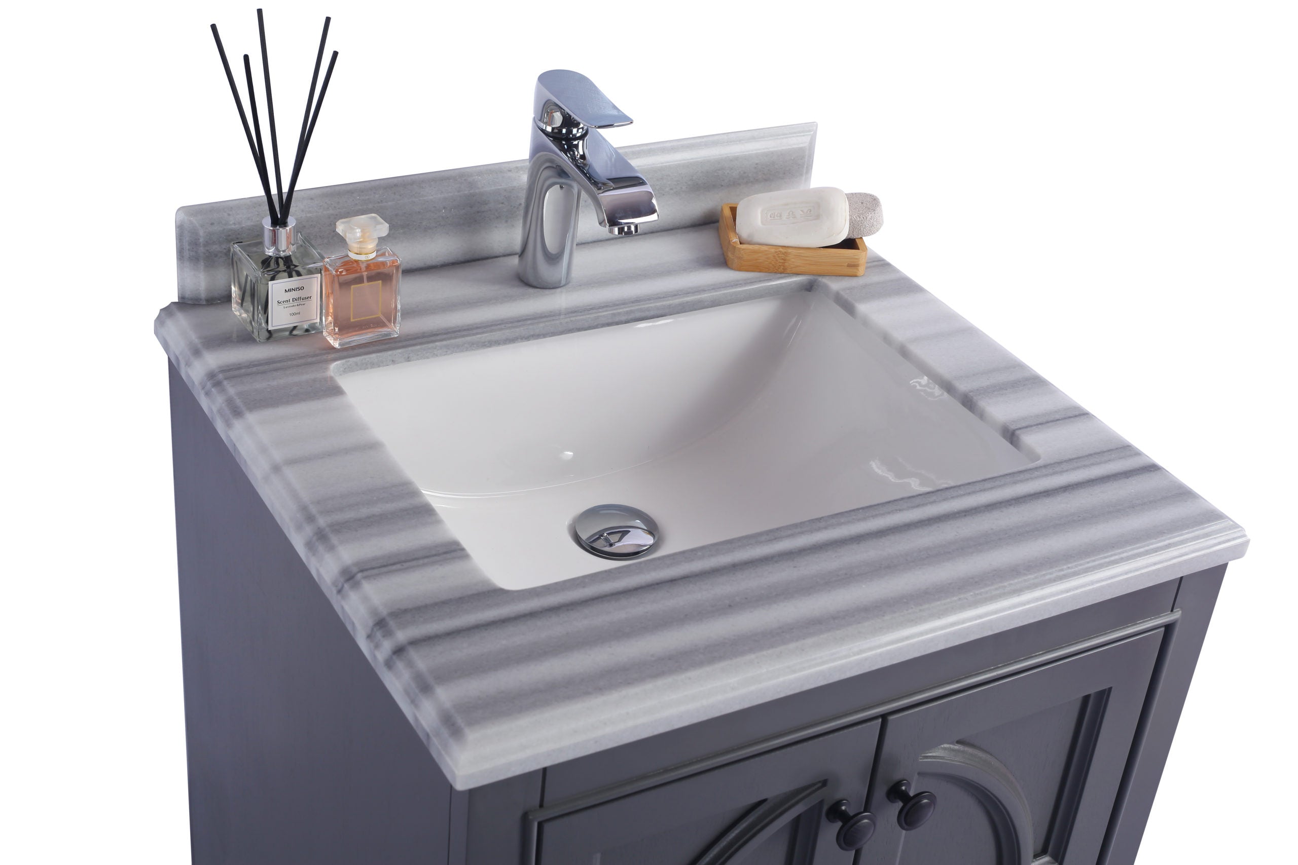 Laviva - Odyssey 24" Maple Grey Bathroom Vanity with White Stripes Marble Countertop | 313613-24G-WS