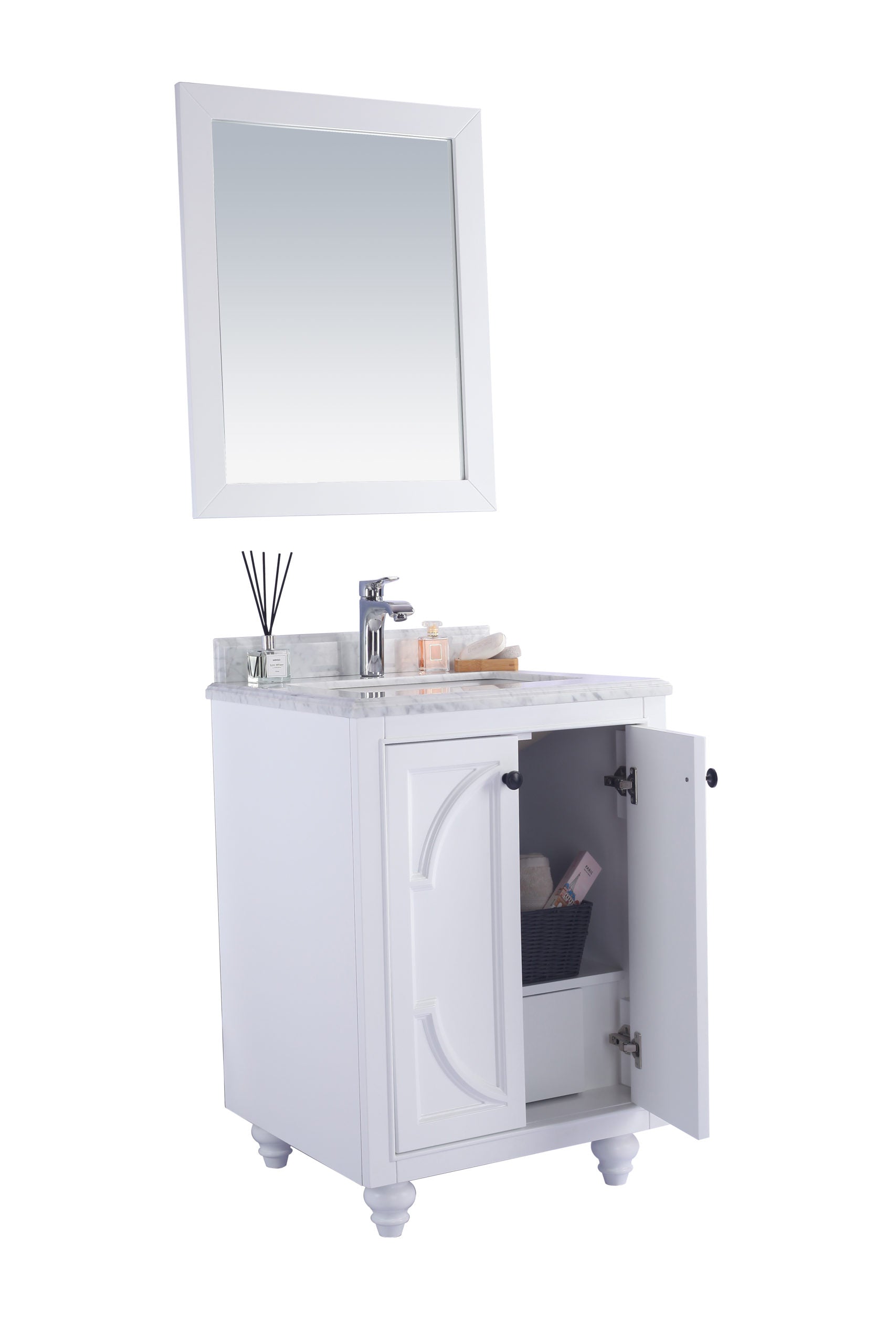 Laviva - Odyssey 24" White Bathroom Vanity with White Carrara Marble Countertop | 313613-24W-WC