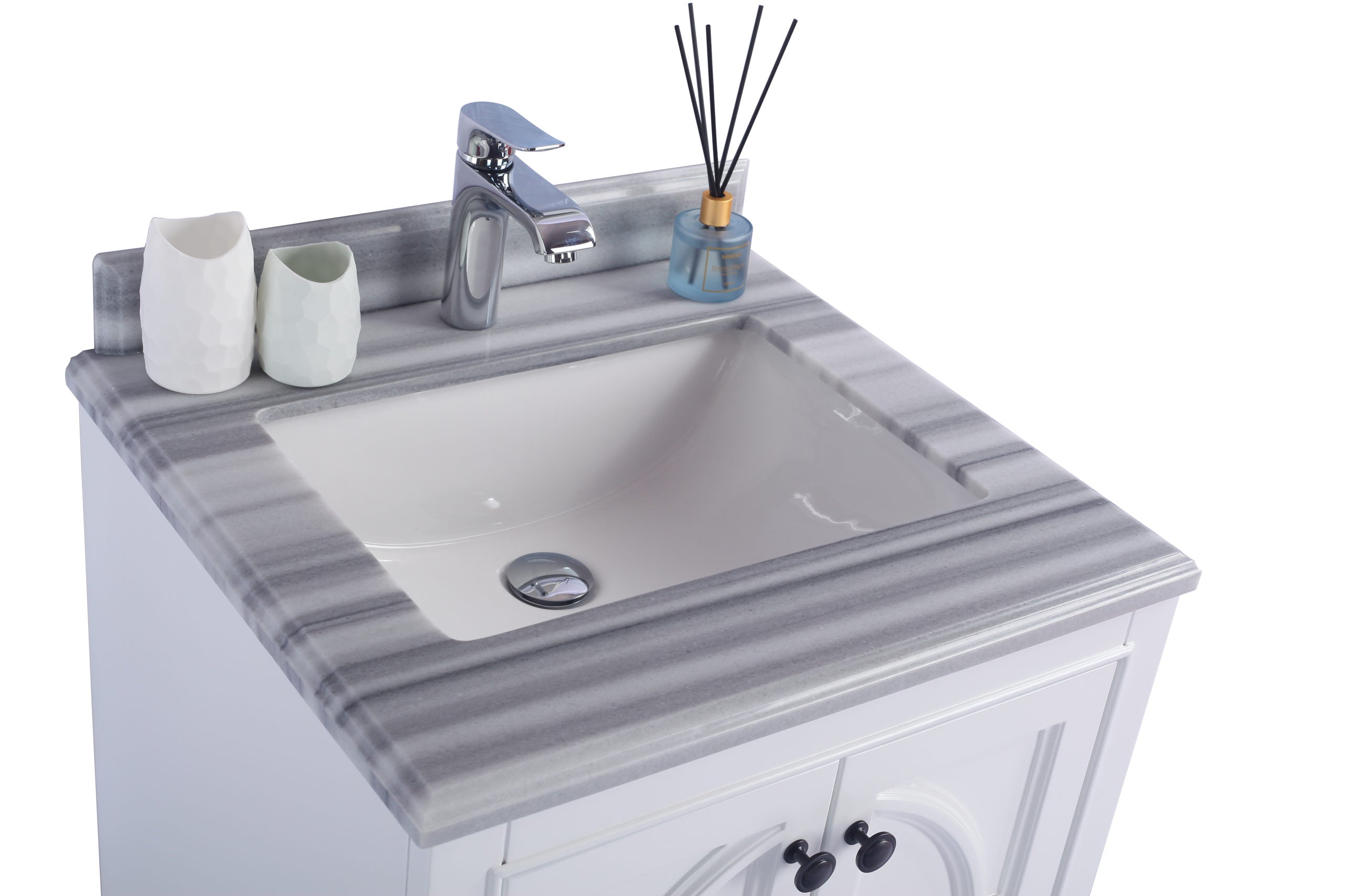 Laviva - Odyssey 24" White Bathroom Vanity with White Stripes Marble Countertop | 313613-24W-WS