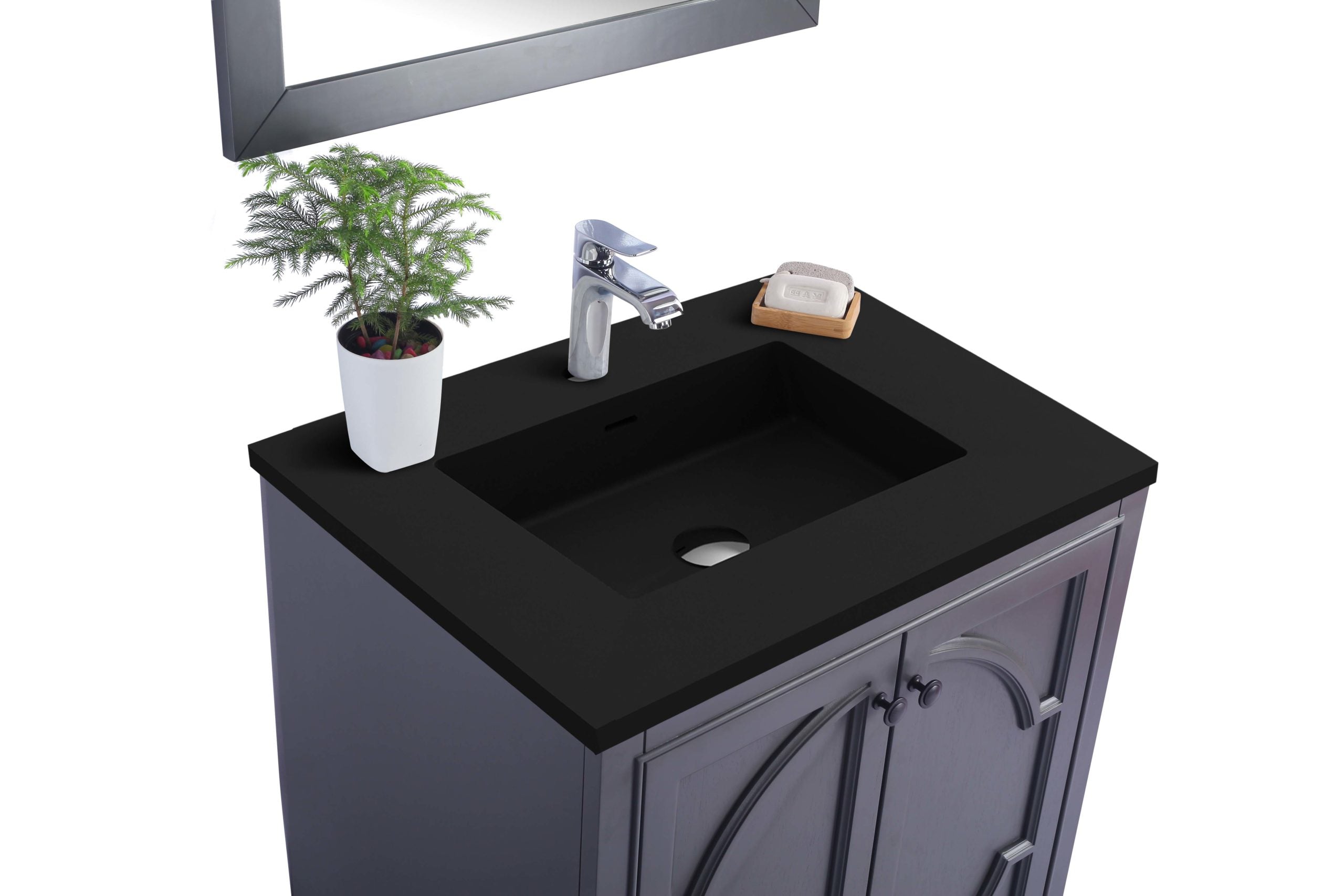 Laviva - Odyssey 30" Maple Grey Bathroom Vanity with Matte Black VIVA Stone Solid Surface Countertop | 313613-30G-MB