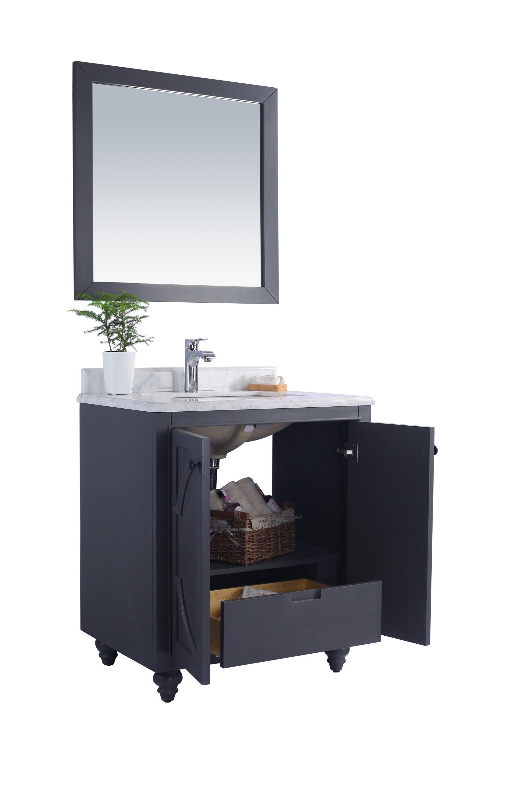 Laviva - Odyssey 30" Maple Grey Bathroom Vanity with Matte Black VIVA Stone Solid Surface Countertop | 313613-30G-MB