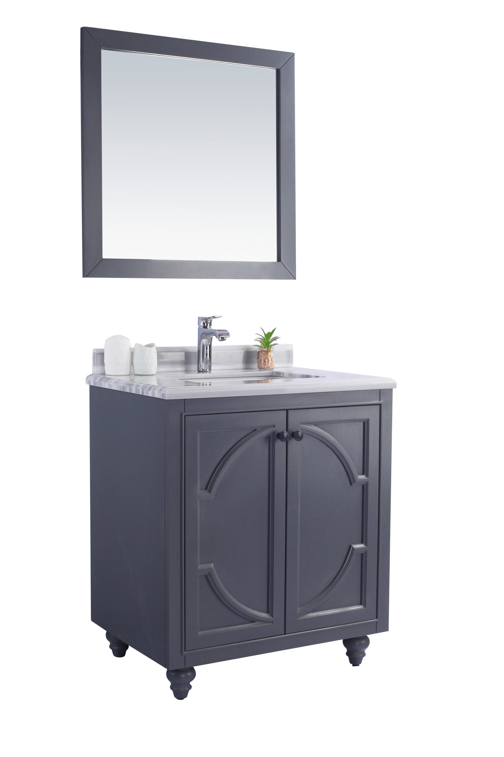 Laviva - Odyssey 30" Maple Grey Bathroom Vanity with White Stripes Marble Countertop | 313613-30G-WS